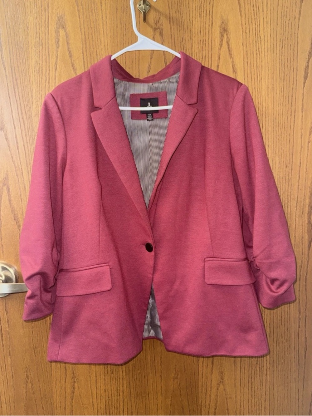 Jules & Leopold Wine Burgundy Blazer 3/4 Ruched Sleeves Notched Lapel L
